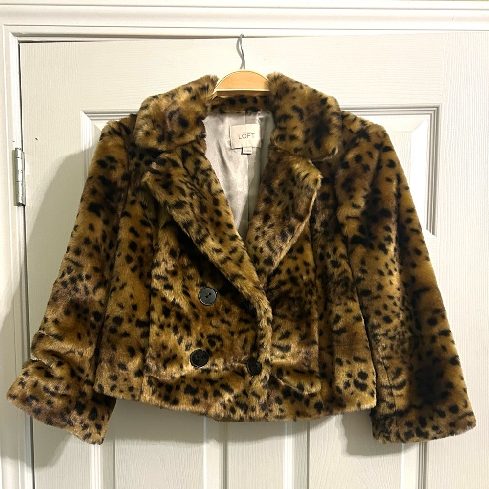 LOFT Leopard Print Faux Fur Jacket